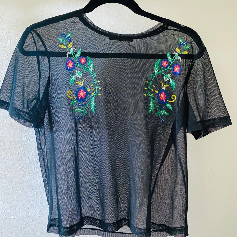 Zara Sheer Top with Lace Embroidery